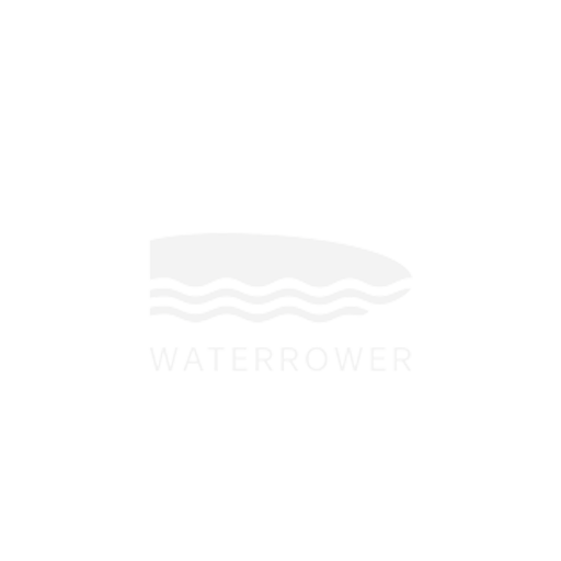 Close-up of the transparent water tank and internal paddle system of a WaterRower.