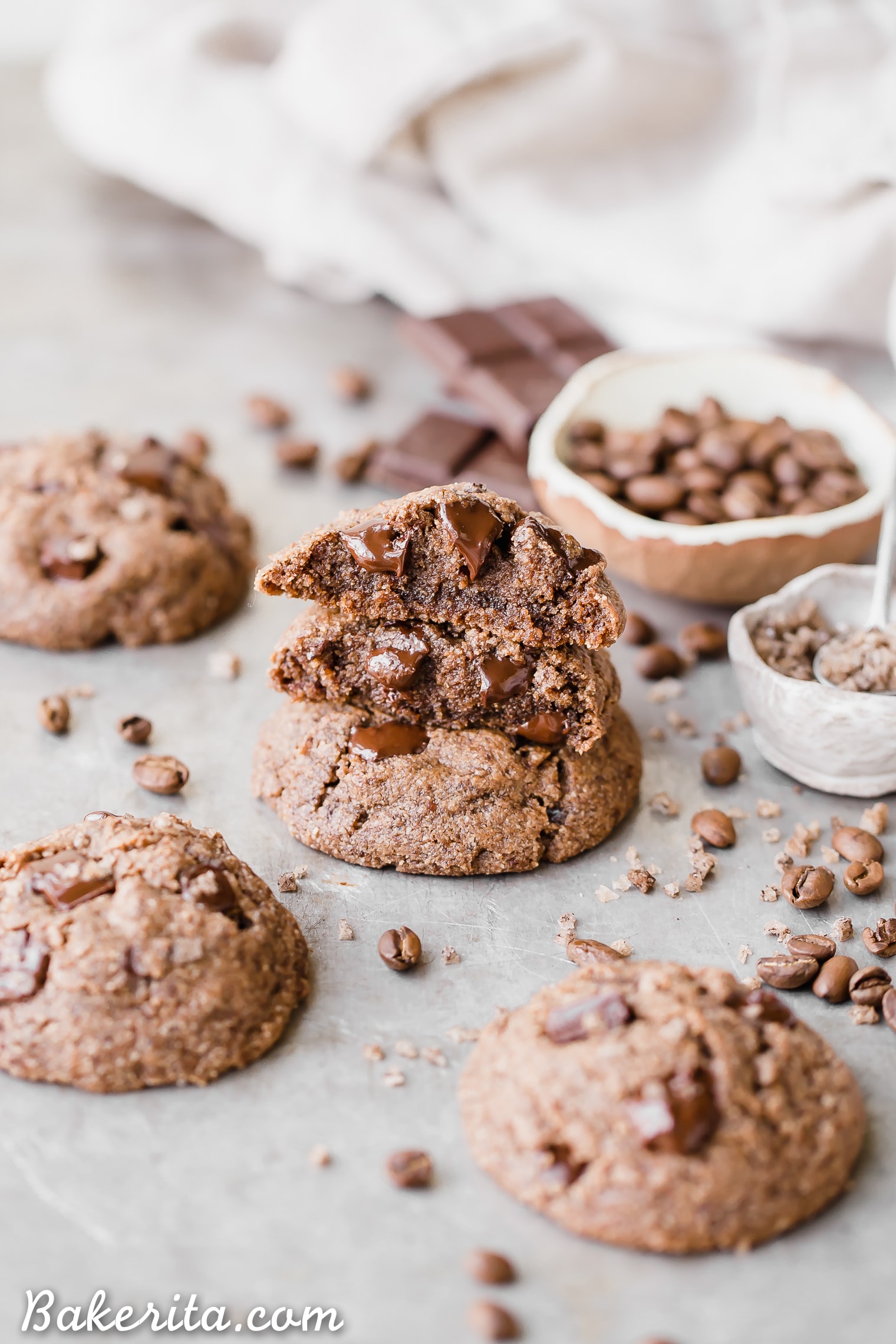 A decorative platter of finished vegan mocha coffee cookies.