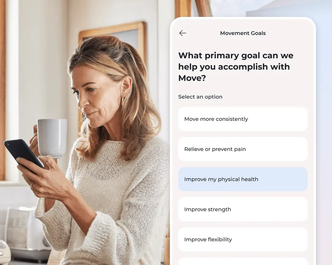 A mobile interface showing user settings for movement and activity goals.