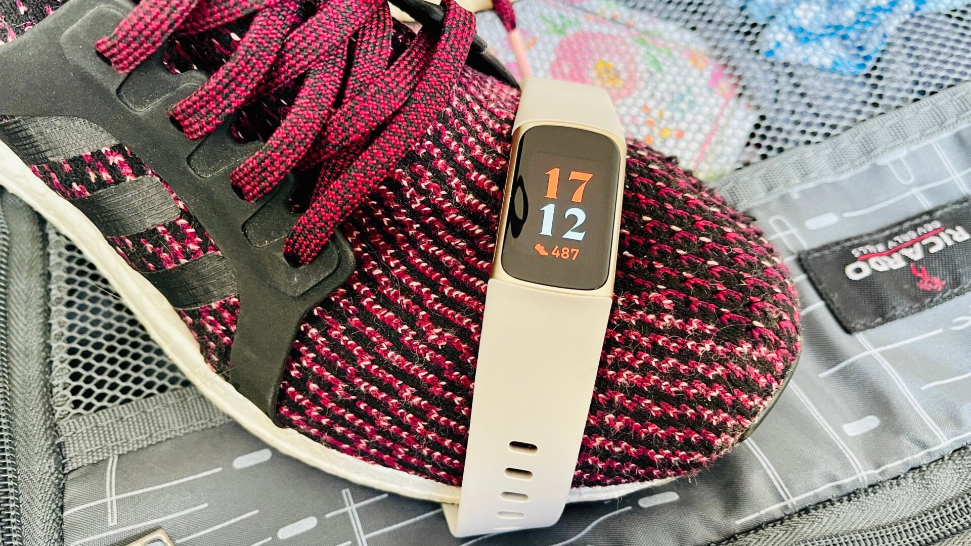 Close-up of Fitbit Charge 5 on a wrist during an outdoor workout.
