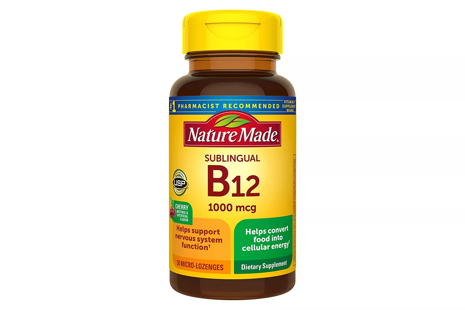 Nature Made Sublingual B12 1000 mcg bottle with the USP verified seal.