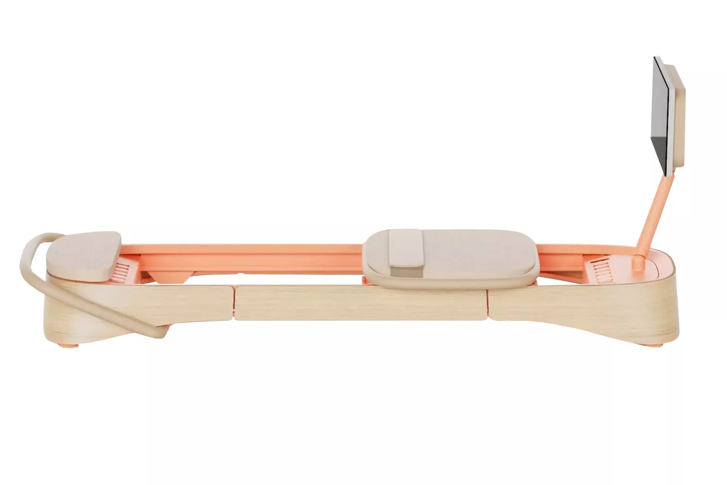 The Frame Fitness Pilates Reformer featuring a sleek black design and integrated digital display platform.