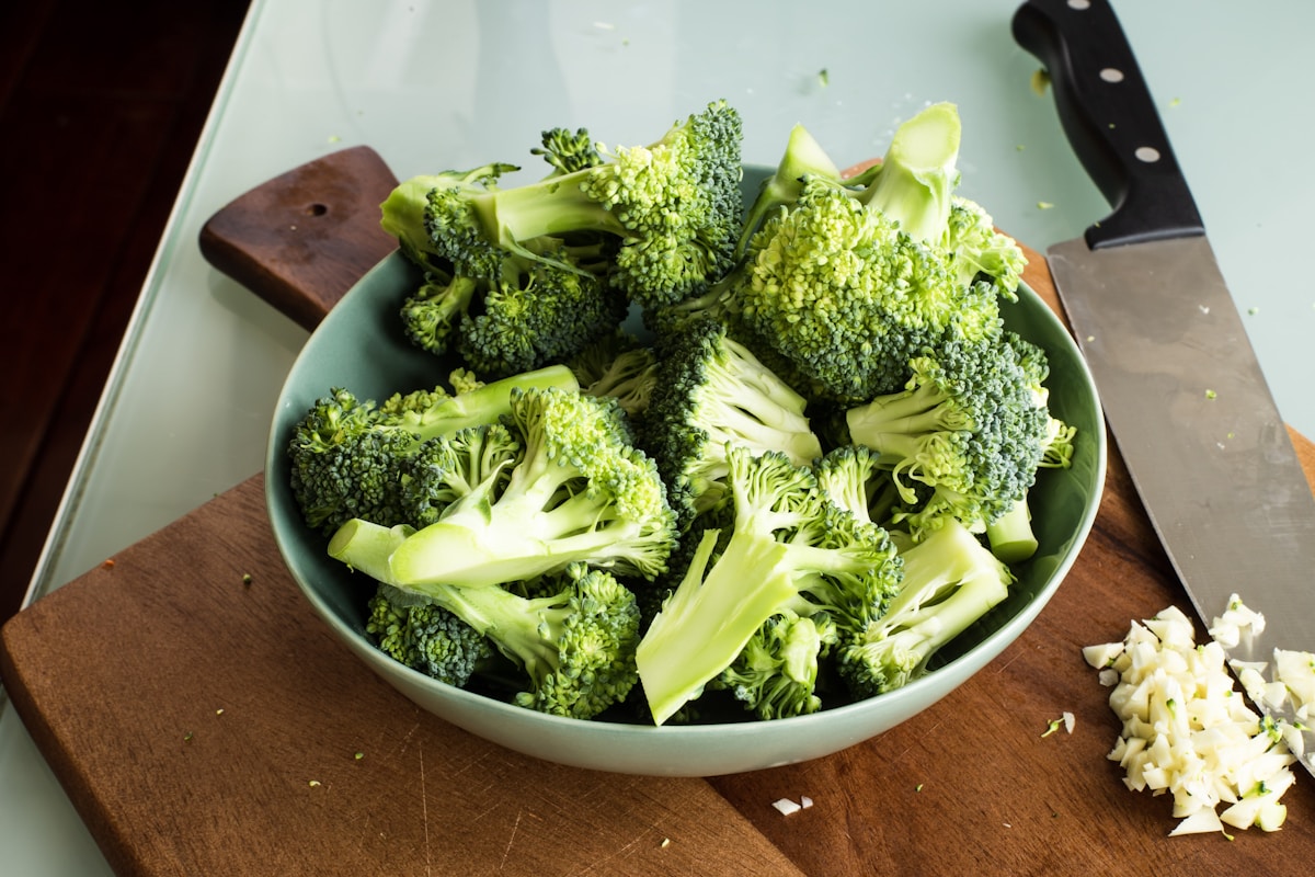 Close-up of fresh raw broccoli florets.