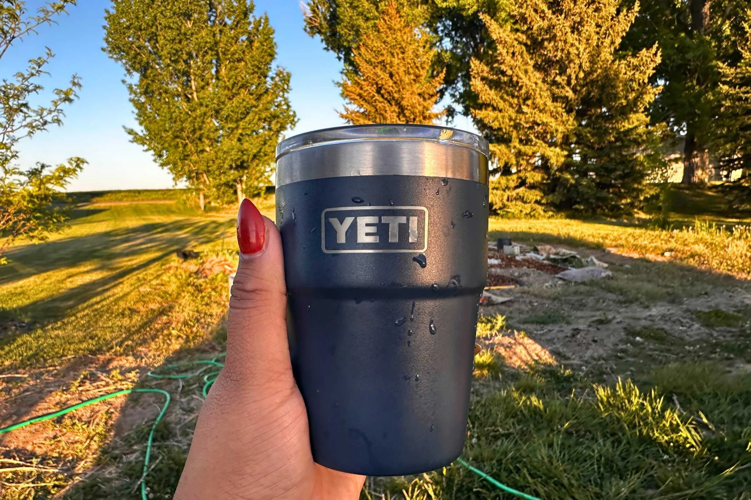 Stackable Yeti Rambler cups in different powder-coated colors.