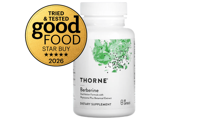 A bottle of Thorne Berberine 1000 mg capsules on a white background.
