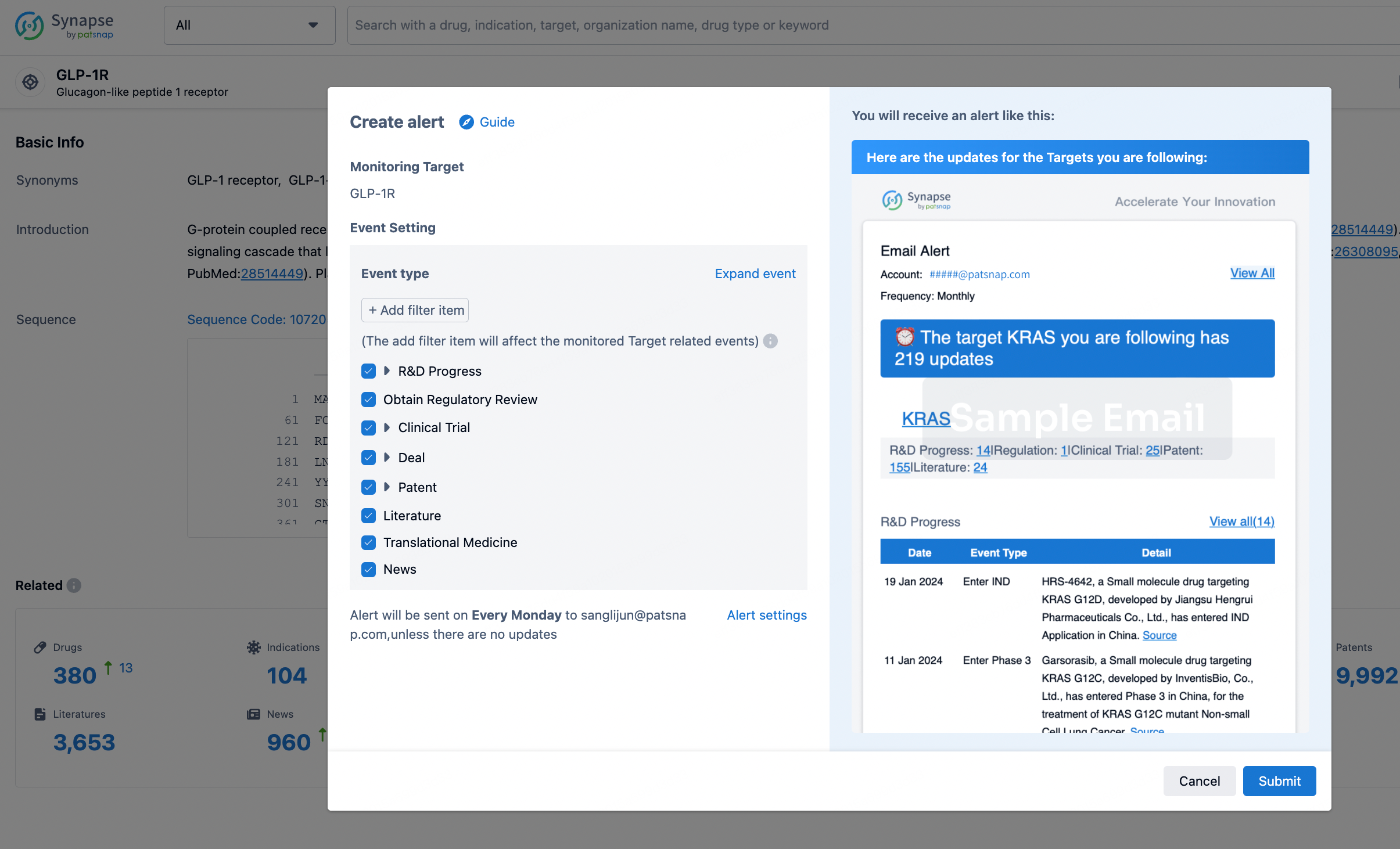 A pharmaceutical research dashboard displaying drug interaction data and clinical progress.